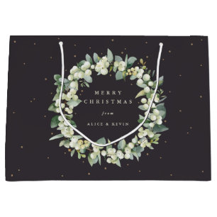 Grand Sac Cadeau Noir doux Snowberry+Eucalyptus Noël/Fête