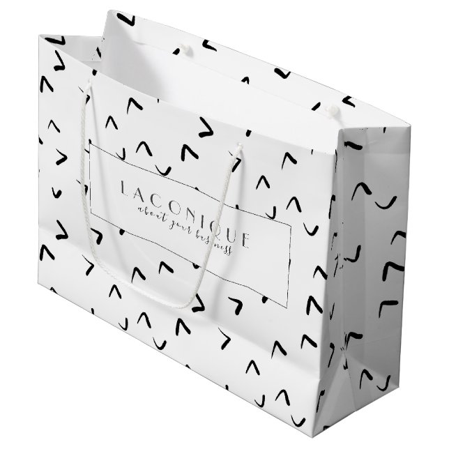 Grand Sac Cadeau Noir et blanc | Doodle | Moderne (Devant Angle)