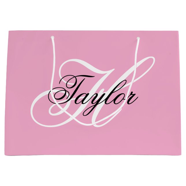 Grand Sac Cadeau Noir et blanc Fatigue Monogramme rose (Devant)