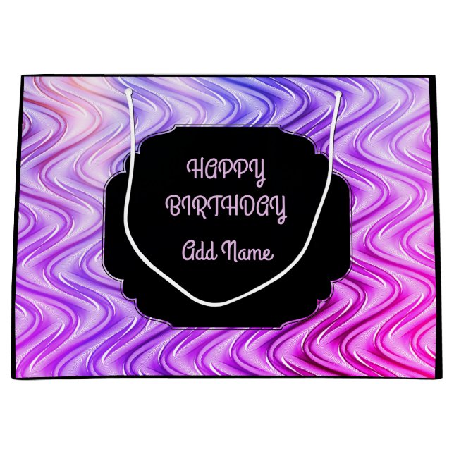 Grand Sac Cadeau Noir et violet personnalisé (Devant)