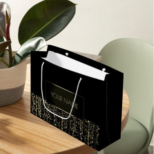 Grand Sac Cadeau Noir Gold Minimal Name Luxury Branding Light