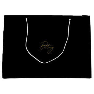 Grand Sac Cadeau Noir minimaliste et élégant nom de script or