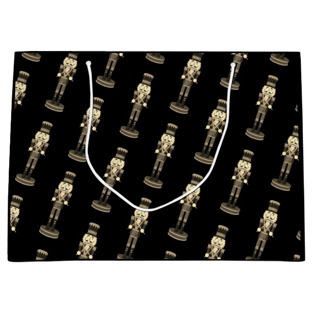 Grand Sac Cadeau Noir Noir Casse-Noir Soldat Noël | (Devant)