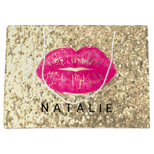 Grand Sac Cadeau Nom Bride Rose Kiss Lips Parties scintillant Champ