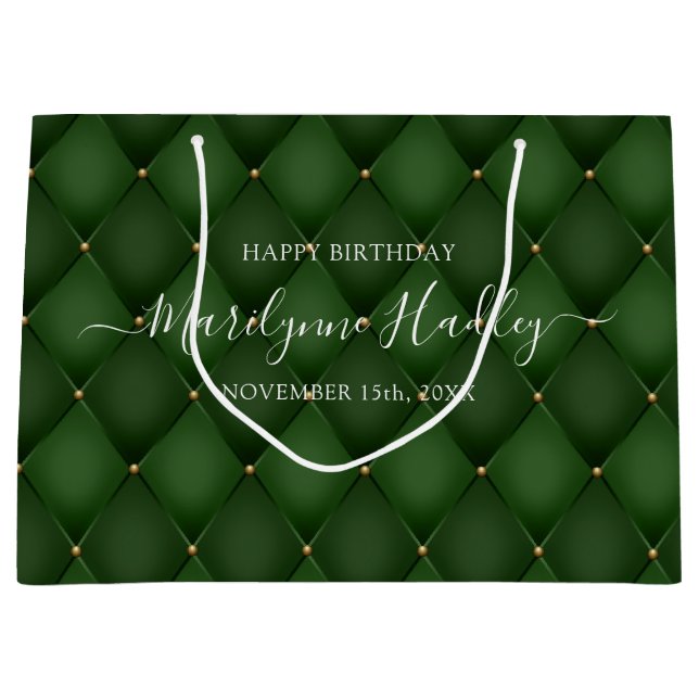 Grand Sac Cadeau Nom Date Arlequin Emerald Green Anniversaire (Devant)