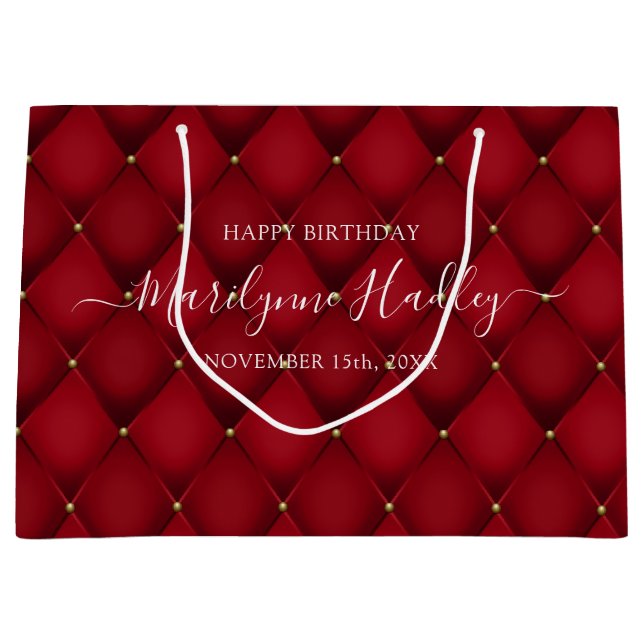 Grand Sac Cadeau Nom Date Arlequin Red Anniversaire (Devant)
