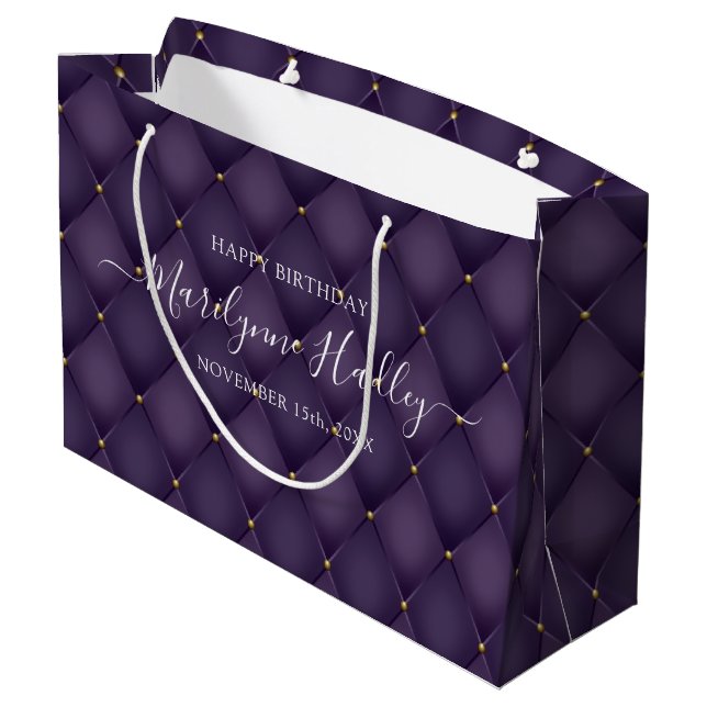 Grand Sac Cadeau Nom Date Arlequin Violet Anniversaire  (Dos Angle)