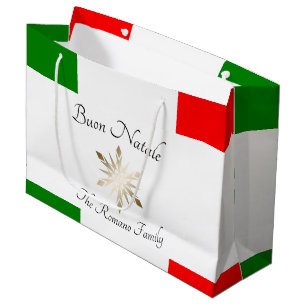 Grand Sac Cadeau Nom de famille italien Buon Natale Drapeau et floc