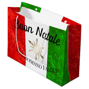 Grand Sac Cadeau Nom de famille italien Buon Natale Drapeau Noël