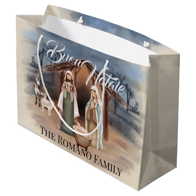 Grand Sac Cadeau Nom de famille italien Buon Natale Nativité Scène (Dos Angle)