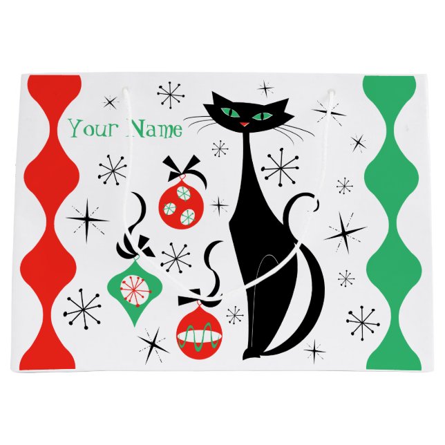 Grand Sac Cadeau Nom de la bande de chat de Noël rétro (Devant)
