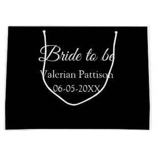 Grand Sac Cadeau Nom de la future mariée date noir blanc shower de