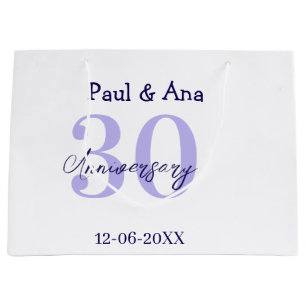 Grand Sac Cadeau nom de lettre gras violet 30e anniversaire simple
