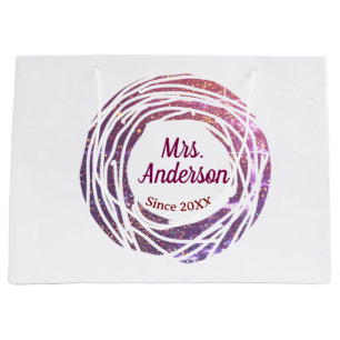 Grand Sac Cadeau nom de Mme rose bordeaux bordure depuis année mari