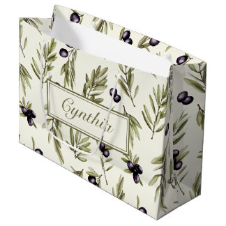 Grand Sac Cadeau Nom de motif d'olive de campagne française à l'aqu