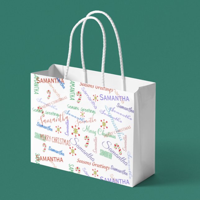 Grand Sac Cadeau Nom de Noël personnalisé Répétition (Créateur téléchargé)
