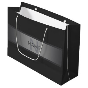Grand Sac Cadeau Nom d'entreprise ou nom moderne dégradé gris foncé