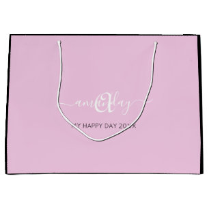 Grand Sac Cadeau Nom du monogramme Douce nuptiale blanche rose16e M