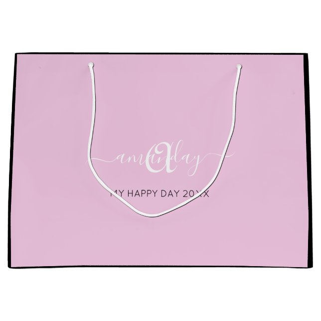 Grand Sac Cadeau Nom du monogramme Douce nuptiale blanche rose16e M (Devant)