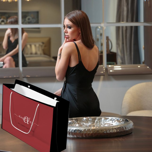 Grand Sac Cadeau Nom du monogramme Douce nuptiale de haricot rouge1 (Monogram Name Red Bean Bridal Sweet16th Wedding Large Gift Bag)