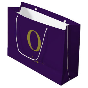 Grand Sac Cadeau Nom en écriture monogramme personnalisé violet et