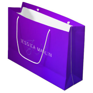 Grand Sac Cadeau Nom et monogramme modernes de dégradé pourpre