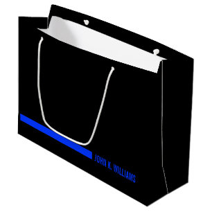 Grand Sac Cadeau Nom fait sur commande sur la police mince de Blue