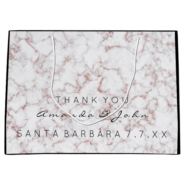 Grand Sac Cadeau Nom Mariage Favor Merci Marbre Blanc Rose Ros (Devant)