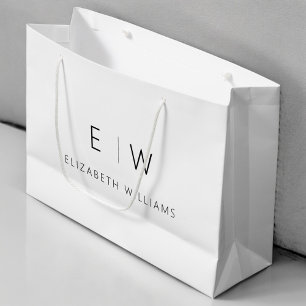 Grand Sac Cadeau Nom Monogramme Minimaliste Moderne Noir Blanc