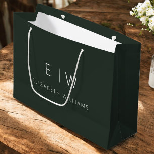 Grand Sac Cadeau Nom Monogramme Minimaliste Moderne Vert Foncé