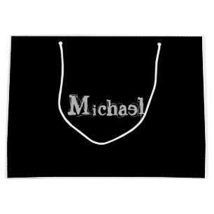 Grand Sac Cadeau Nom monogramme moderne minimaliste noir blanc