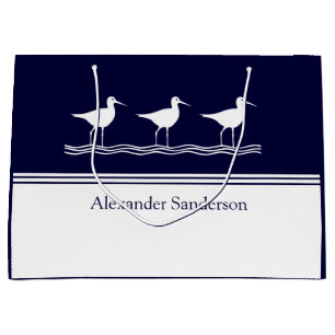 Grand Sac Cadeau Nom Monogramme personnalisé Marine Bleu Bécasseau