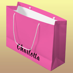 Grand Sac Cadeau Nom noir moderne   Couleur rose chaude néon
