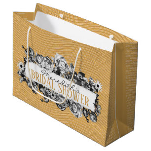 Grand Sac Cadeau Nom personnalisable Roses dorées Chic Monogramme L