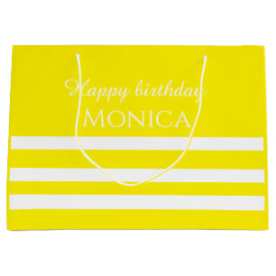 Grand Sac Cadeau nom personnalisé anniversaire blanc et jaune