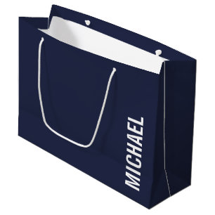 Grand Sac Cadeau Nom personnalisé bleu marine moderne minimaliste
