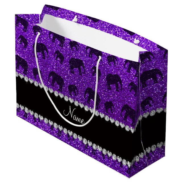 Grand Sac Cadeau Nom personnalisé indigo parties scintillant violet (Dos Angle)