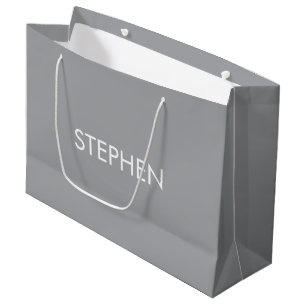 Grand Sac Cadeau Nom personnalisé minimaliste gris