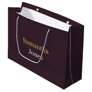 Grand Sac Cadeau Nom personnalisé minimaliste moderne bordeaux