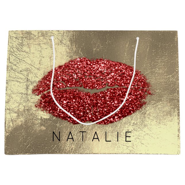 Grand Sac Cadeau Nom Red Metal Kiss Lips Parties scintillant Champa (Devant)