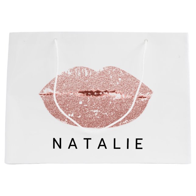 Grand Sac Cadeau Nom Rose Kiss Lips Parties scintillant gris minima (Devant)
