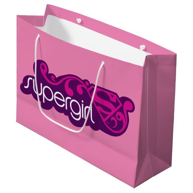 Grand Sac Cadeau Nom Super Supergirl et Bouclier S (Devant Angle)