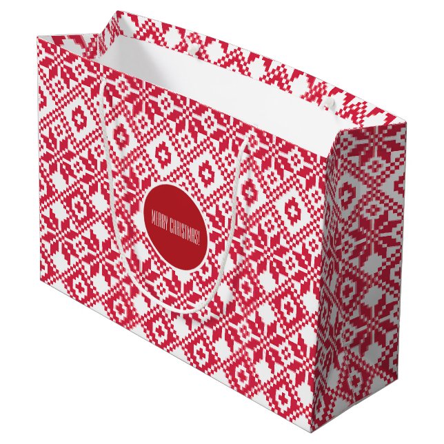 Grand Sac Cadeau Nordic Snowflake Motif Nom personnalisé Noël (Dos Angle)