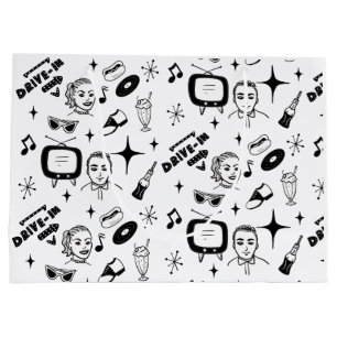 Grand Sac Cadeau Nostalgic noir et blanc style 1950