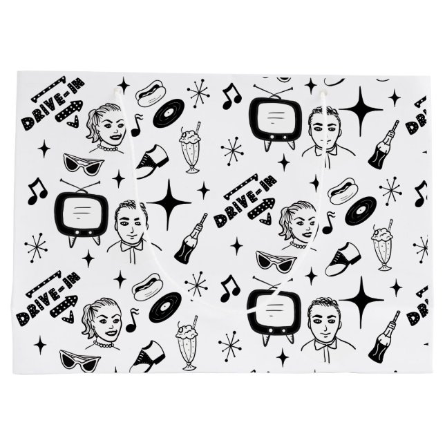 Grand Sac Cadeau Nostalgic noir et blanc style 1950 (Dos)