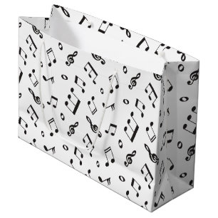 Grand Sac Cadeau Notes musicales noires et blanches