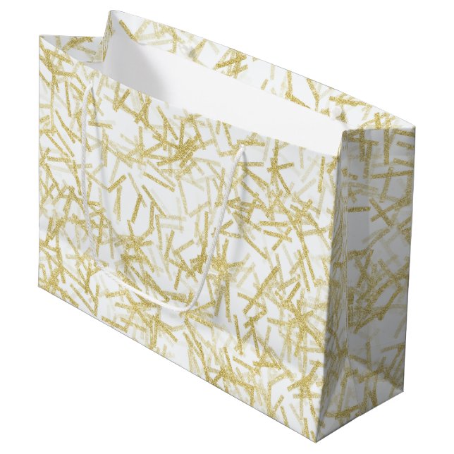 Grand Sac Cadeau Notes musicales White Gold Confetti (Devant Angle)