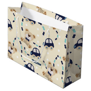 Grand Sac Cadeau Nounours et voitures Baby Boy Motif