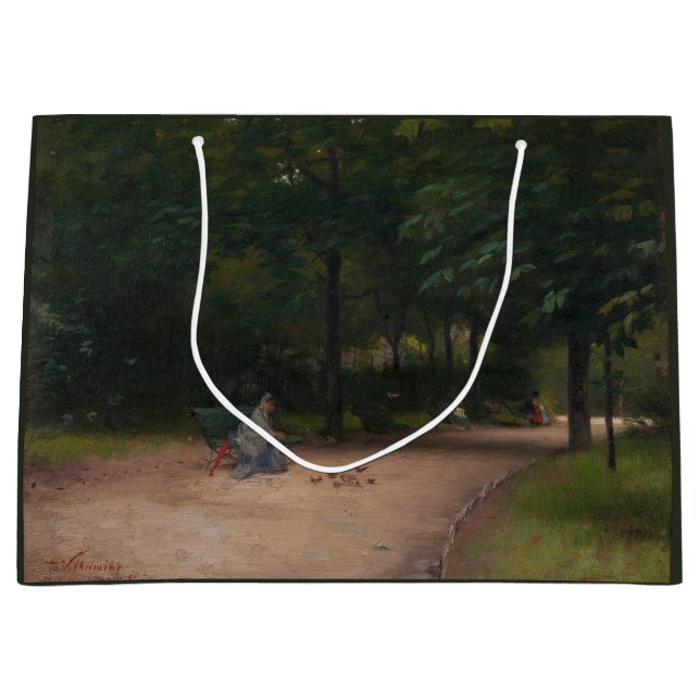 Grand Sac Cadeau Nourrir les oiseaux dans le parc (par Paul Peel) (Devant)