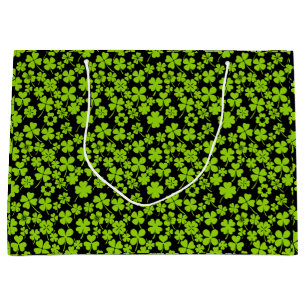 Grand Sac Cadeau Nouveau motif.feuilles de trèfle 01 Black BG